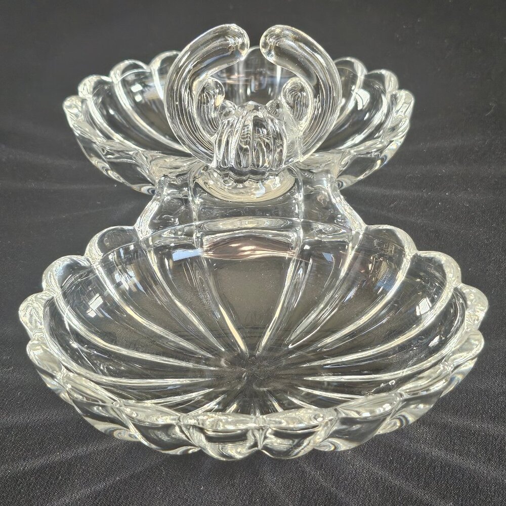 Heisey Marked Crystollite Handled Two Part Conserve Relish Dish 8.25"